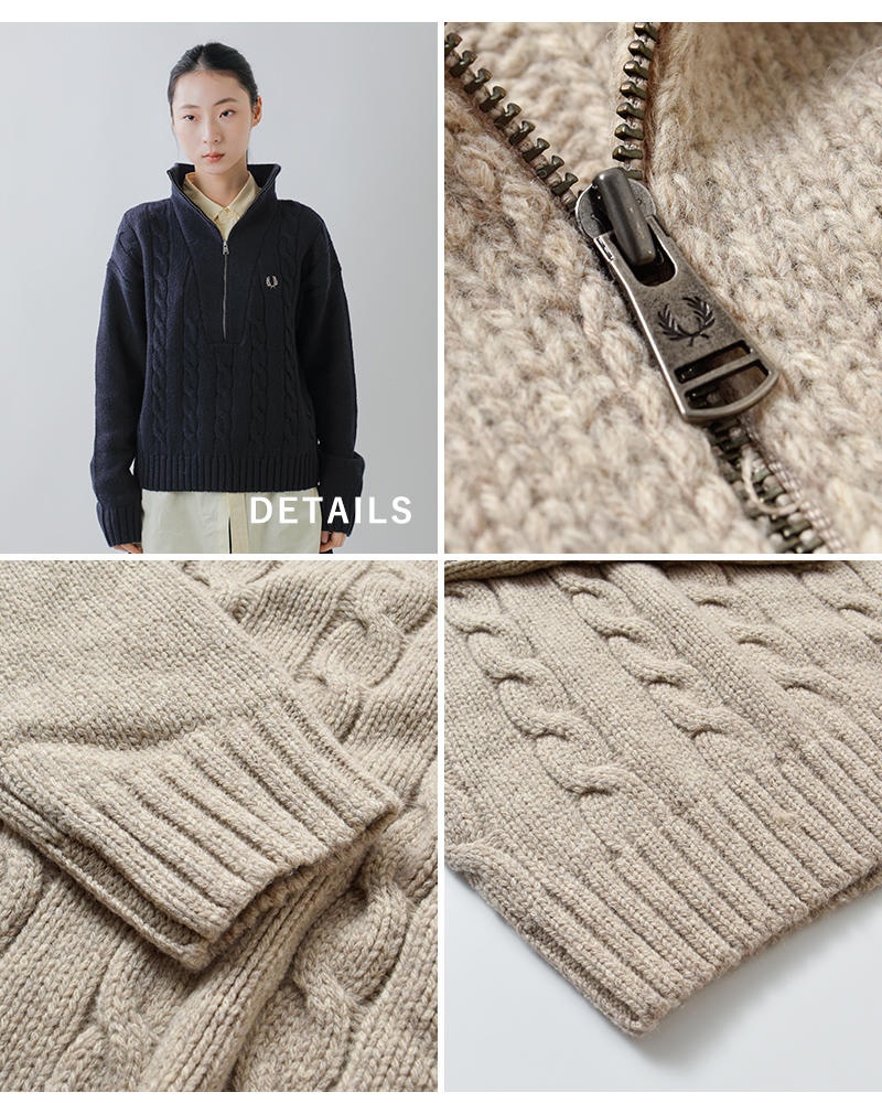 FRED PERRY(フレッド ペリー)ウールハーフジップケーブルニットプルオーバー“HALFZIPCABLEKNITJUMPER”k1103