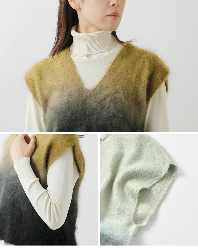 enrica(エンリカ)カシミアシャギーVネックグラデーションベストknit149-1