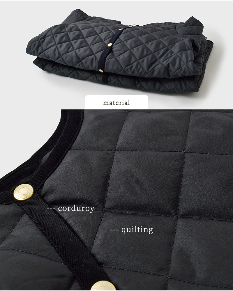 アークリーキルティングAラインノーカラーミドルジャケット