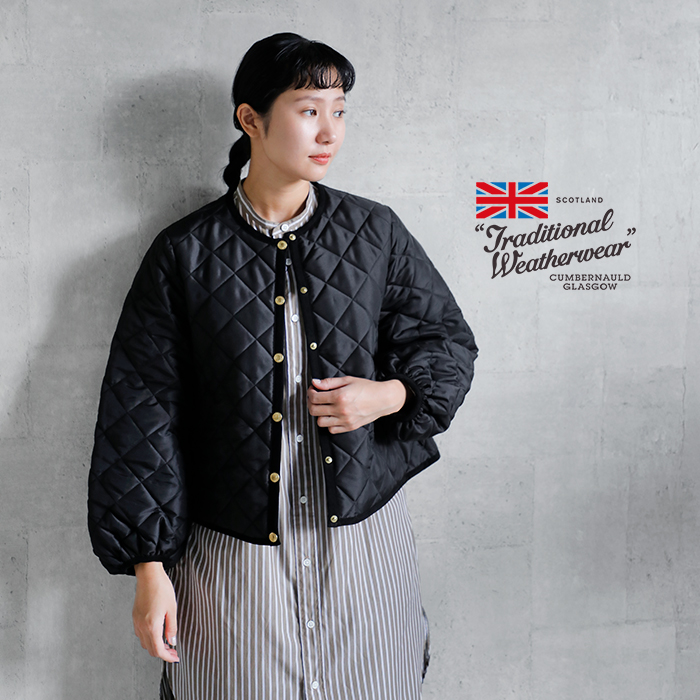Traditional Weatherwear(トラディショナルウェザーウェア)アークリーキルティングパフスリーブノーカラージャケット“ARKLEYPUFFSLEEVE”l252apqco0492aa