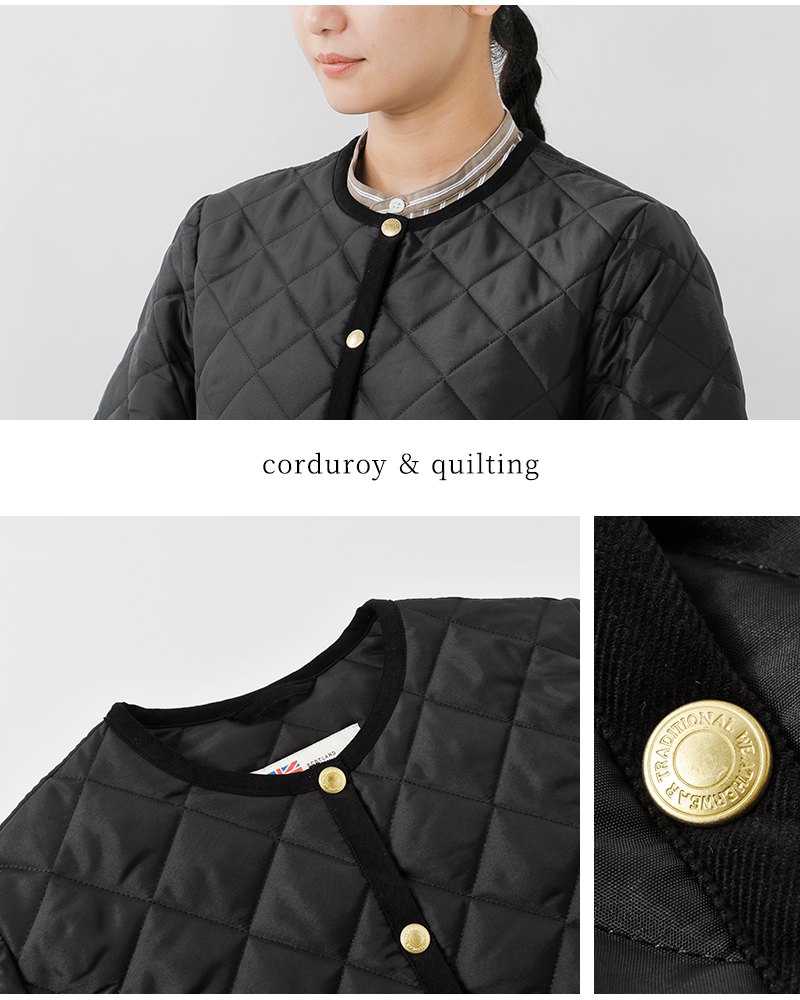 Traditional Weatherwear(トラディショナルウェザーウェア)アークリーキルティングパフスリーブノーカラージャケット“ARKLEYPUFFSLEEVE”l252apqco0492aa