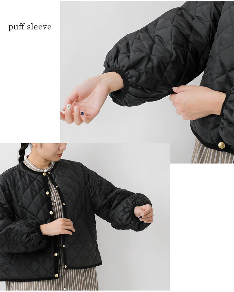 Traditional Weatherwear(トラディショナルウェザーウェア)アークリーキルティングパフスリーブノーカラージャケット“ARKLEYPUFFSLEEVE”l252apqco0492aa
