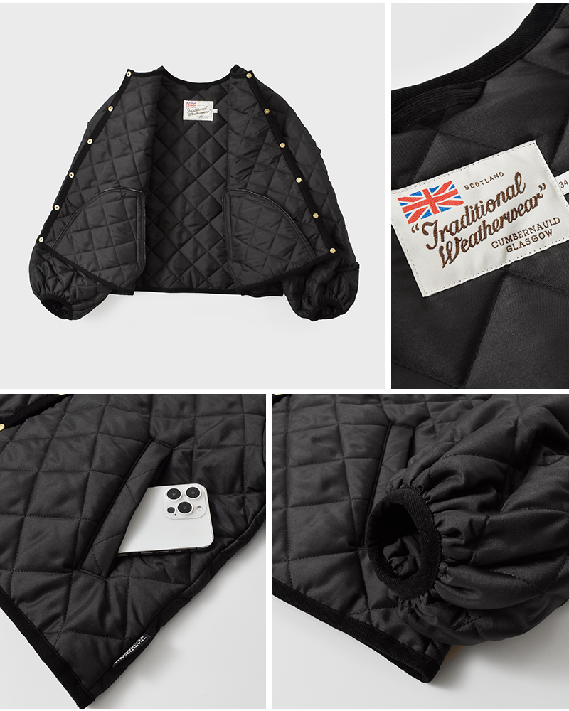 Traditional Weatherwear(トラディショナルウェザーウェア)アークリーキルティングパフスリーブノーカラージャケット“ARKLEYPUFFSLEEVE”l252apqco0492aa