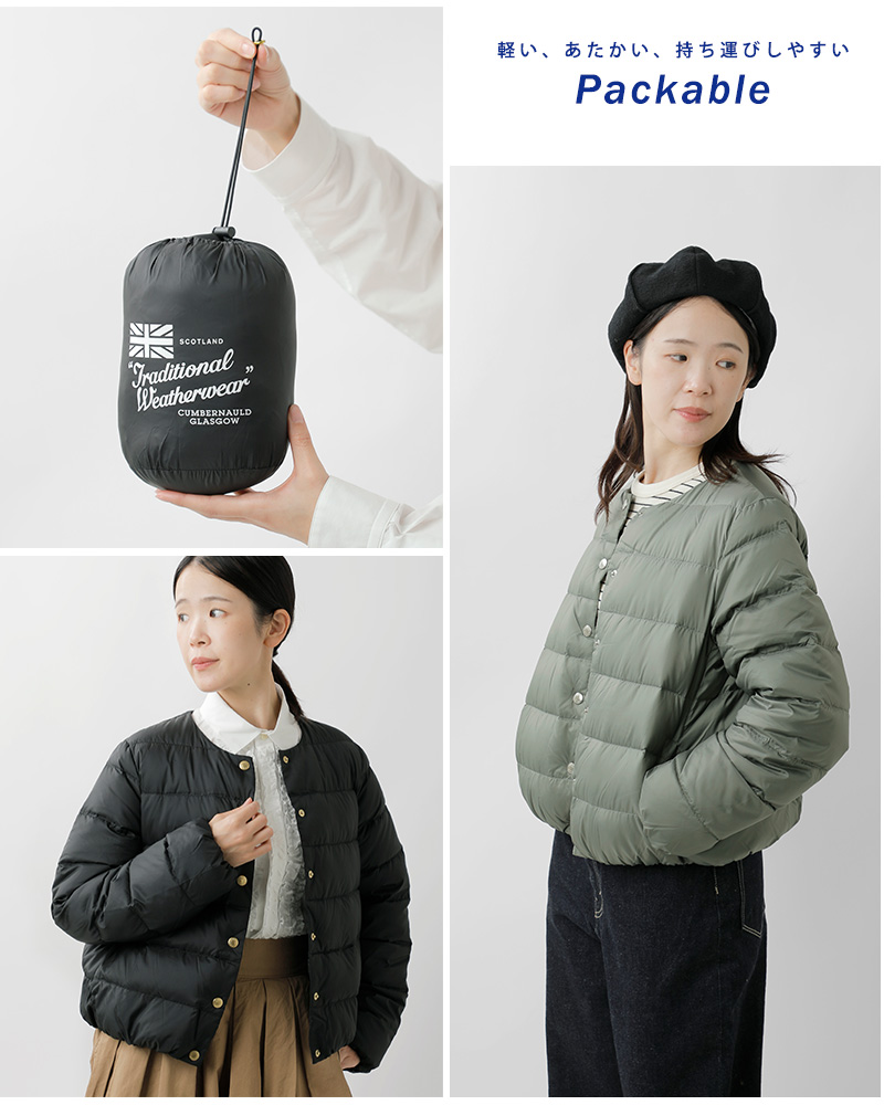 Traditional Weatherwear(トラディショナルウェザーウェア)アークリーパッカブル撥水ノーカラーダウンジャケット“ARKLEYDOWNPA”l252cidco0496oz