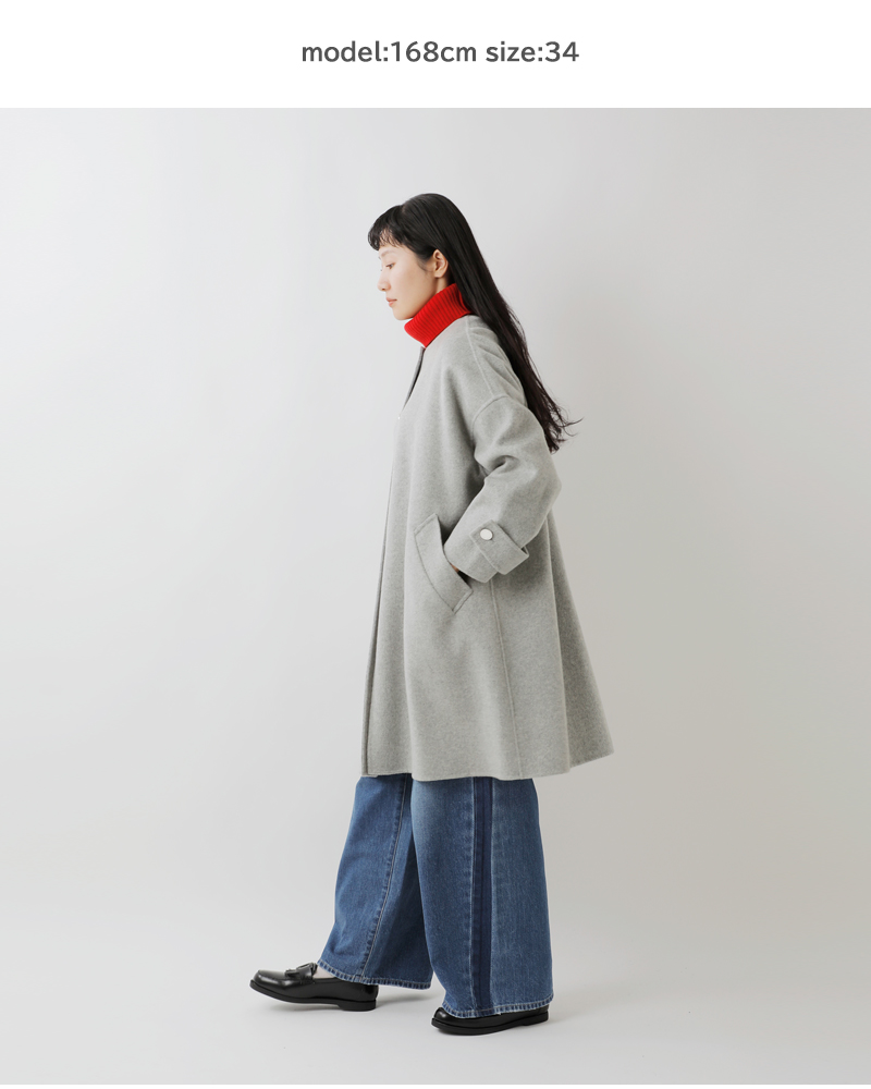 Traditional Weatherwear(トラディショナルウェザーウェア)マールトンWフェイスショートビーバーノーカラーロングコート“MALTONLONGN/CRV”l252thfco0477wu