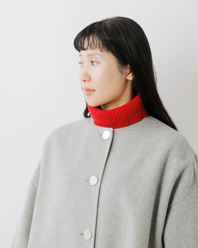 Traditional Weatherwear(トラディショナルウェザーウェア)マールトンWフェイスショートビーバーノーカラーロングコート“MALTONLONGN/CRV”l252thfco0477wu