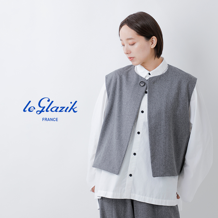 Le Glazik(ルグラジック)ウールフランネルクルーネックジレlg-b0424fiw