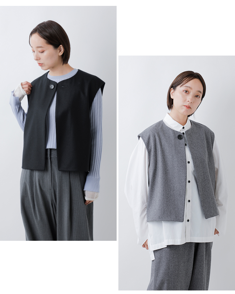 Le Glazik(ルグラジック)ウールフランネルクルーネックジレlg-b0424fiw