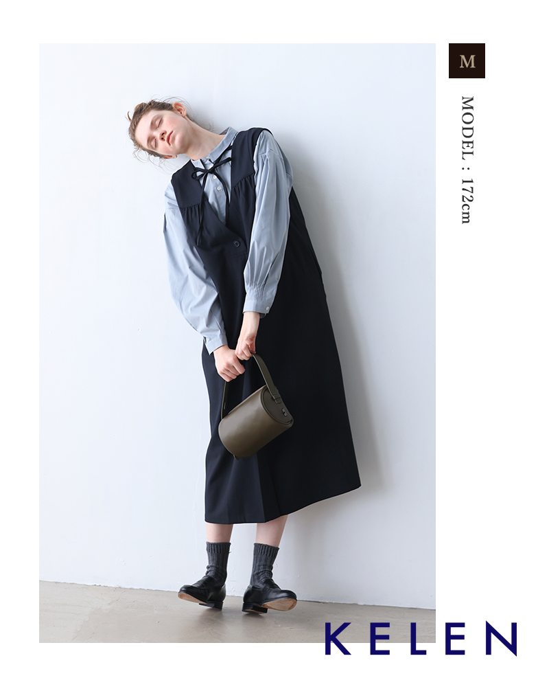 kelen ケレン 2way Vネック エプロン ワンピース “YONGI