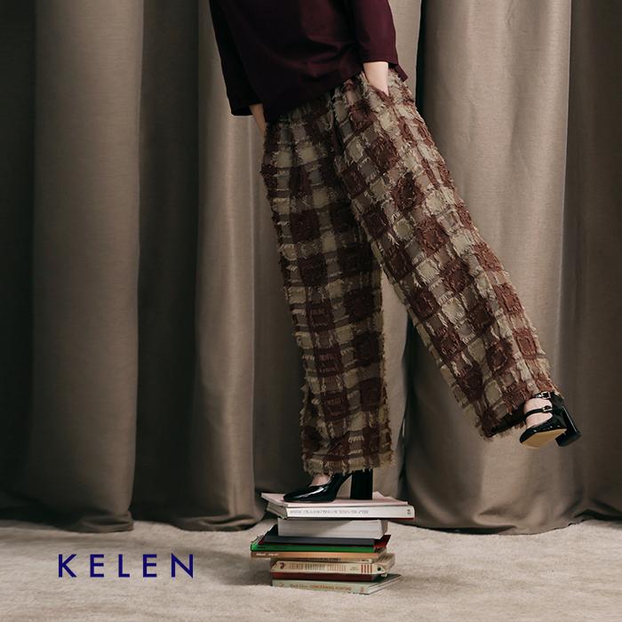 kelen ケレン フリンジ チェック ワイド パンツ “ENIU