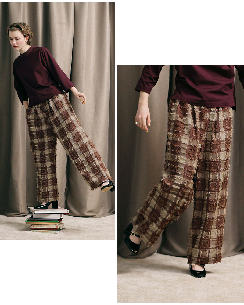 kelen(ケレン)フリンジチェックワイドパンツ“ENIU”lkl25fpt2105