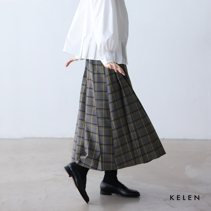 kelen(ケレン)ラップデザインチェックプリーツスカート“QUIE”lkl25fsk2043