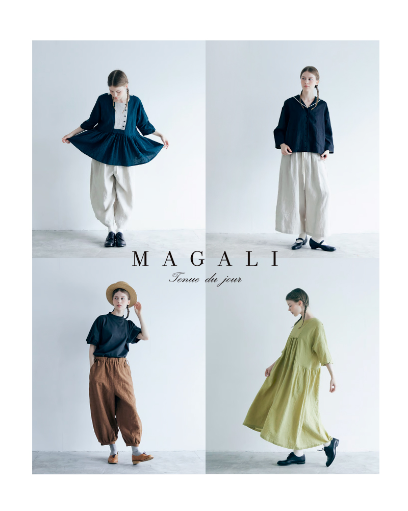 近年　マガリ MAGALI セミティアードフレンチリネンワンピース 胡桃ボタン 近年 マガリ MAGALI セミティアードフレンチリネンワンピース