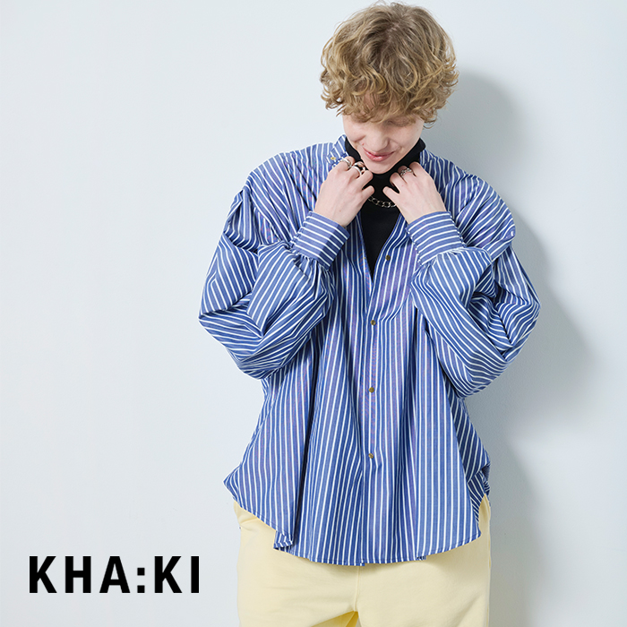 kha:ki(カーキ)ブロードボリュームスリーブバンドカラーシャツ“GOLDDOTSHIRTS”mil25fbl3149
