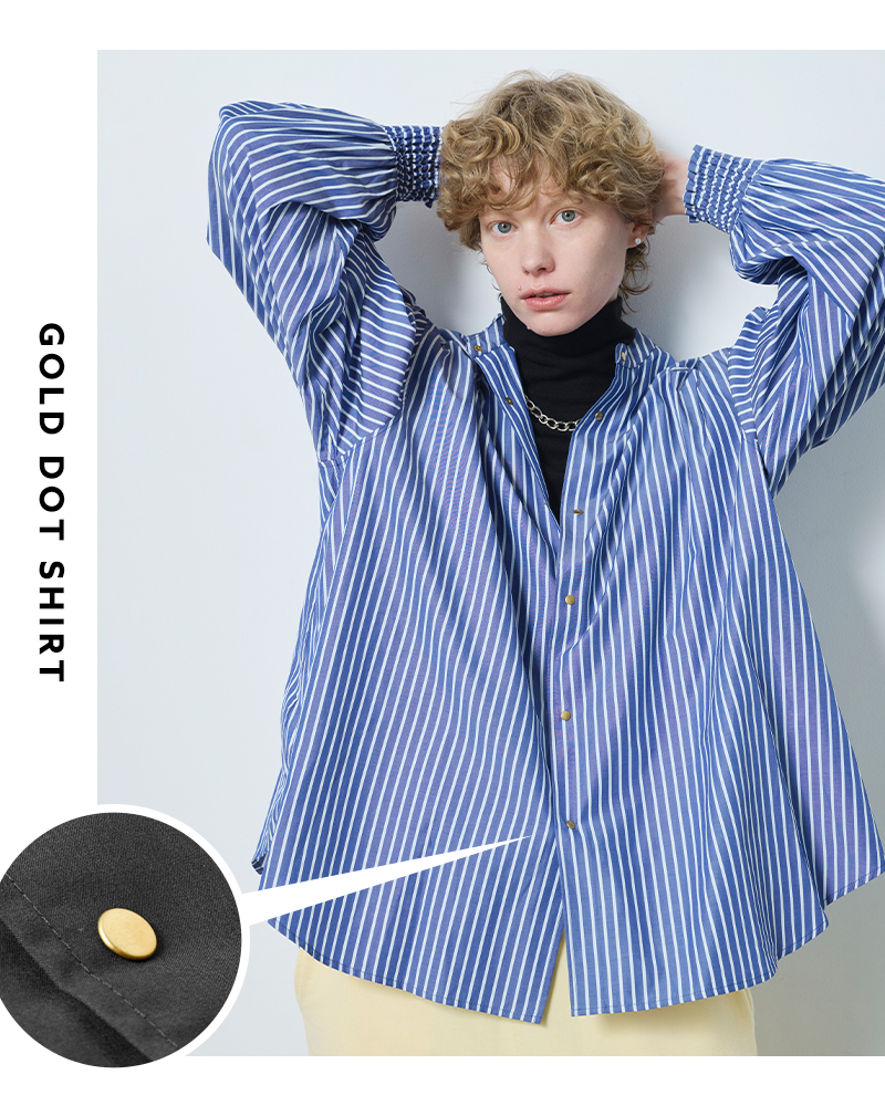 kha:ki(カーキ)ブロードボリュームスリーブバンドカラーシャツ“GOLDDOTSHIRTS”mil25fbl3149