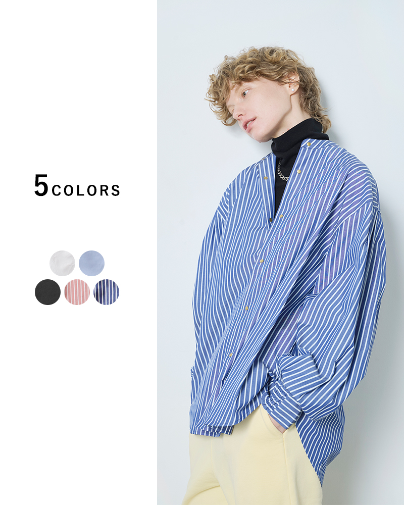 kha:ki(カーキ)ブロードボリュームスリーブバンドカラーシャツ“GOLDDOTSHIRTS”mil25fbl3149