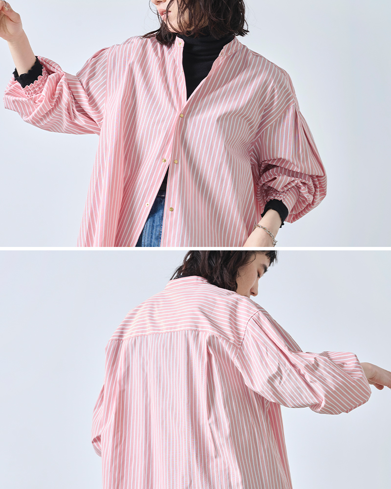 kha:ki(カーキ)ブロードボリュームスリーブバンドカラーシャツ“GOLDDOTSHIRTS”mil25fbl3149