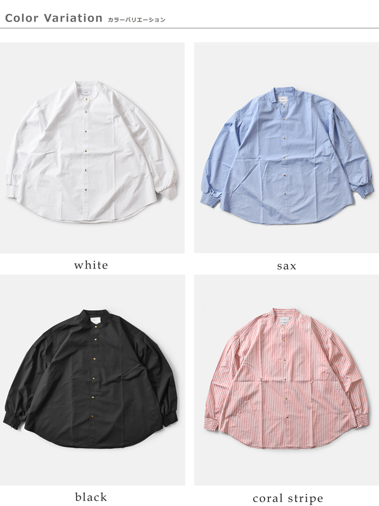 kha:ki(カーキ)ブロードボリュームスリーブバンドカラーシャツ“GOLDDOTSHIRTS”mil25fbl3149