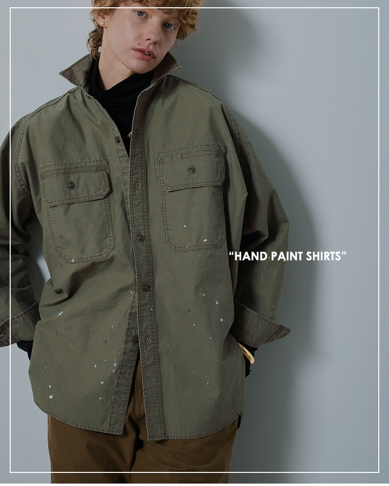 kha:ki(カーキ)コットンワイドミリタリーハンドペイントシャツ“HANDPAINTSHIRTS”mil25fbl3150