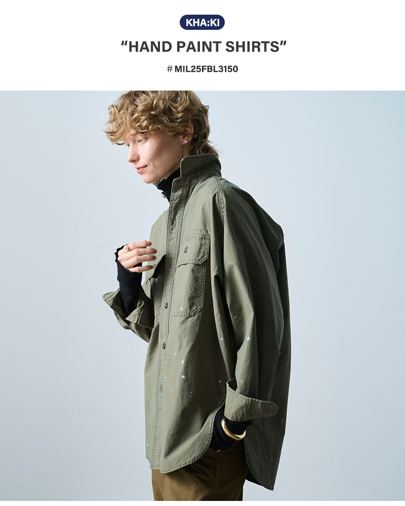 kha:ki(カーキ)コットンワイドミリタリーハンドペイントシャツ“HANDPAINTSHIRTS”mil25fbl3150