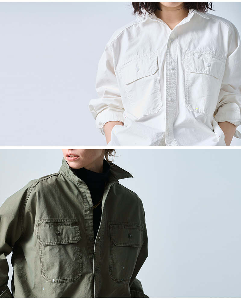 kha:ki(カーキ)コットンワイドミリタリーハンドペイントシャツ“HANDPAINTSHIRTS”mil25fbl3150