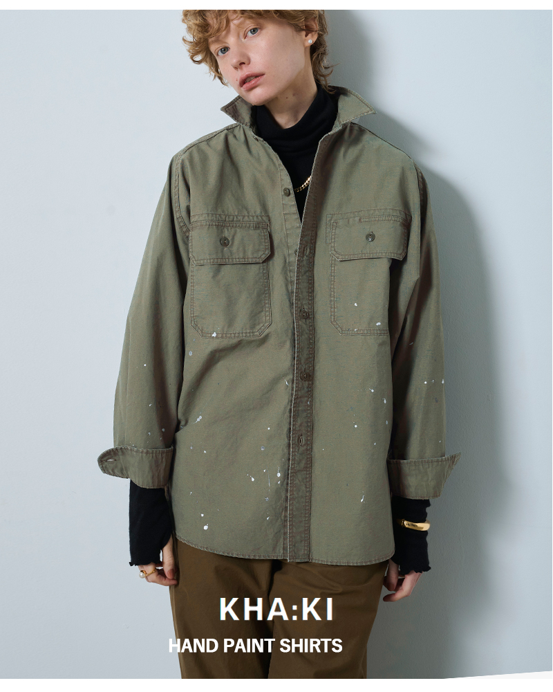 kha:ki(カーキ)コットンワイドミリタリーハンドペイントシャツ“HANDPAINTSHIRTS”mil25fbl3150