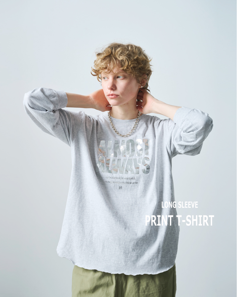 kha:ki カーキ コットン プリント 長袖 Tシャツ mil25fcs3468-9