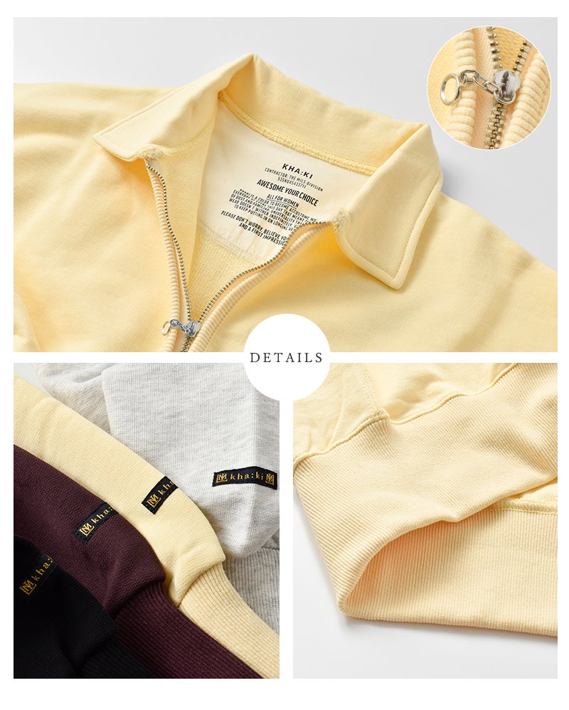 kha:ki(カーキ)ハーフジップスウェットシャツ“HALFZIPSWEATSHIRTS”mil25fcs3466