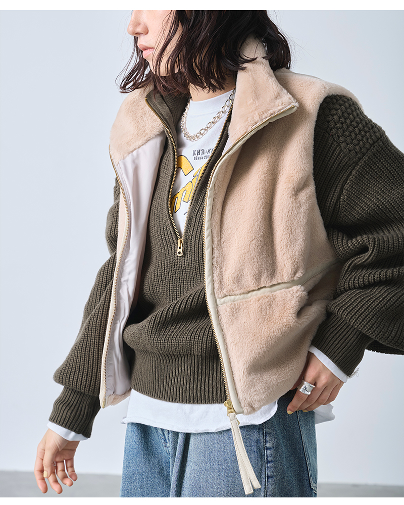 kha:ki(カーキ)スタンドカラーエコファーベスト“STANDCOLLARFURVEST”mil25fjk3228