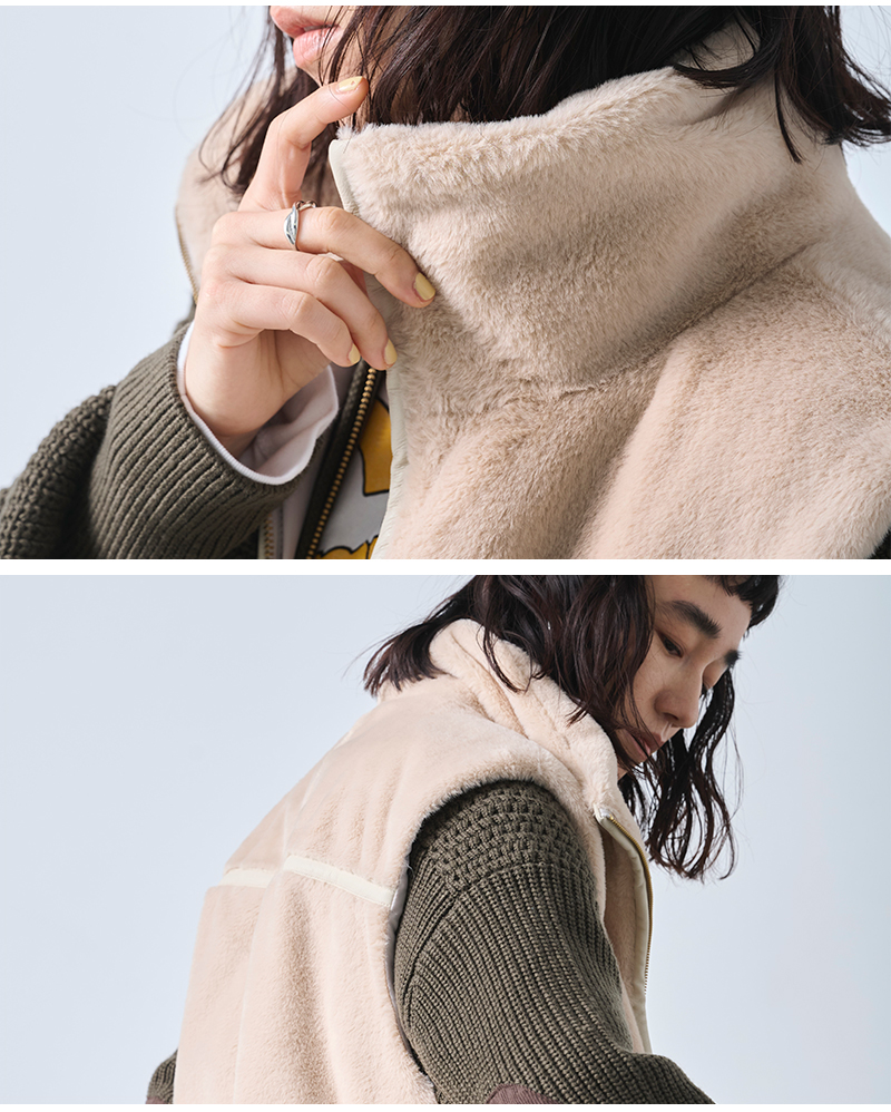 kha:ki(カーキ)スタンドカラーエコファーベスト“STANDCOLLARFURVEST”mil25fjk3228