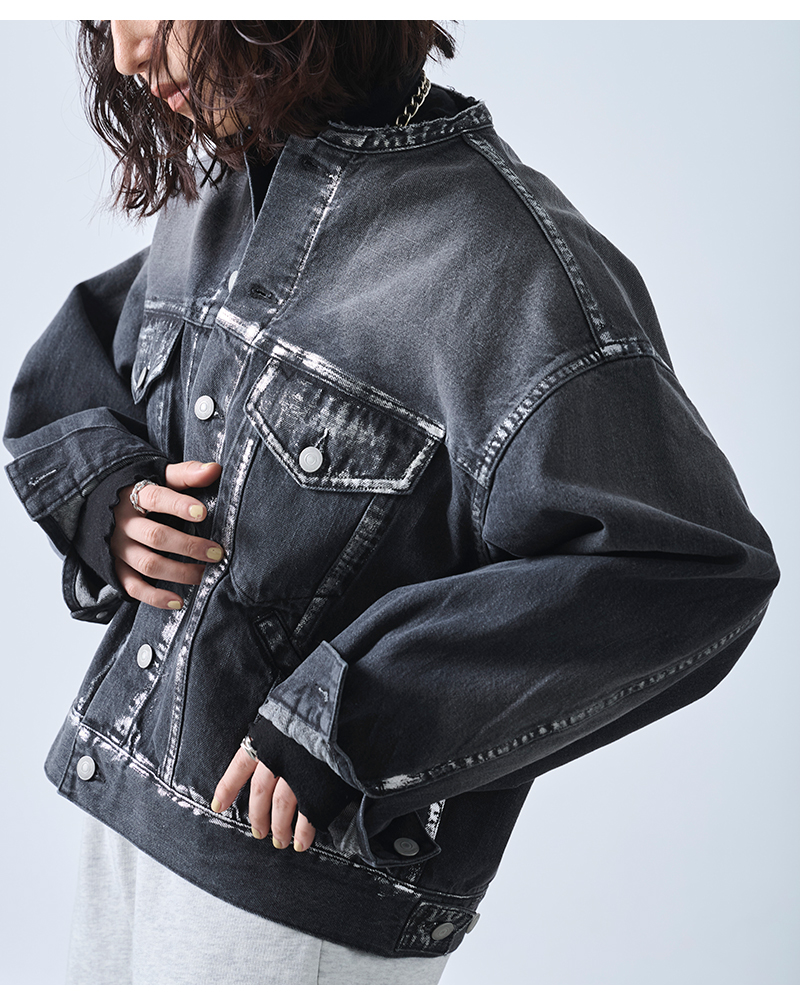 kha:ki(カーキ)デニム箔プリントジャケット“FOILPRINTDENIMJKT”mil25fjk3236