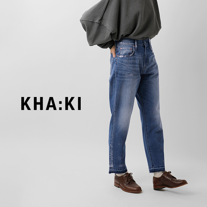 kha:ki(カーキ)デニム箔プリントテーパードパンツ“FOILPRINTTAPREDDENIM”