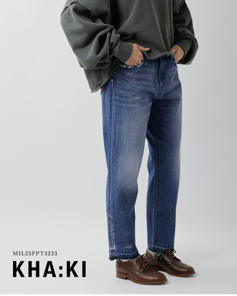 kha:ki(カーキ)デニム箔プリントテーパードパンツ“FOILPRINTTAPREDDENIM”