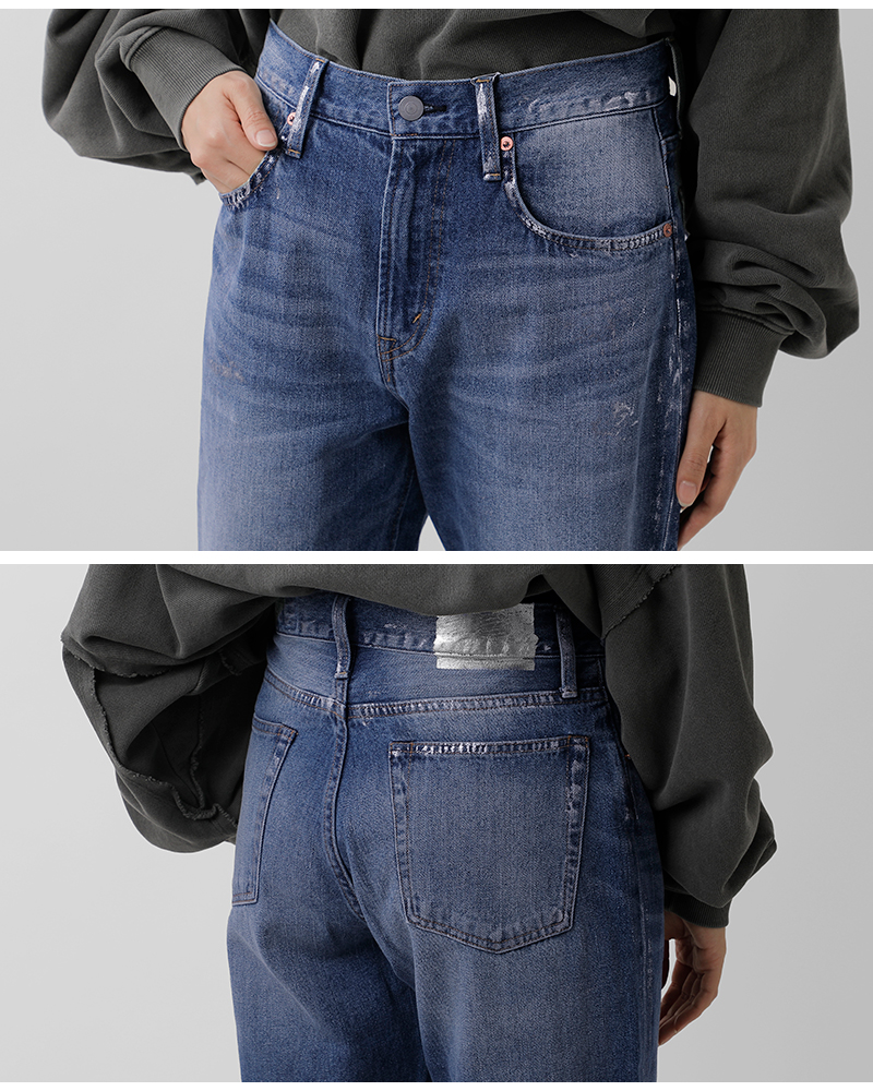 kha:ki(カーキ)デニム箔プリントテーパードパンツ“FOILPRINTTAPREDDENIM”