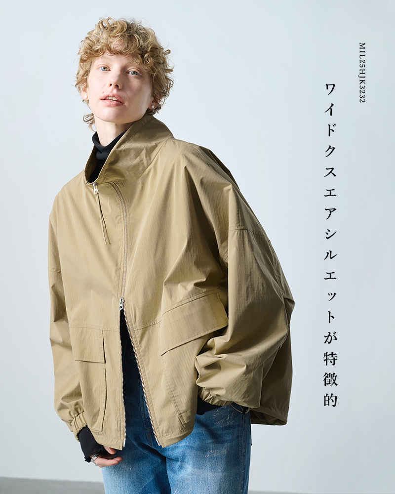 kha:ki(カーキ)ライトリップストップスタンドカラージップアップジャケット“STANDCOLLARJACKET”mil25hjk3232