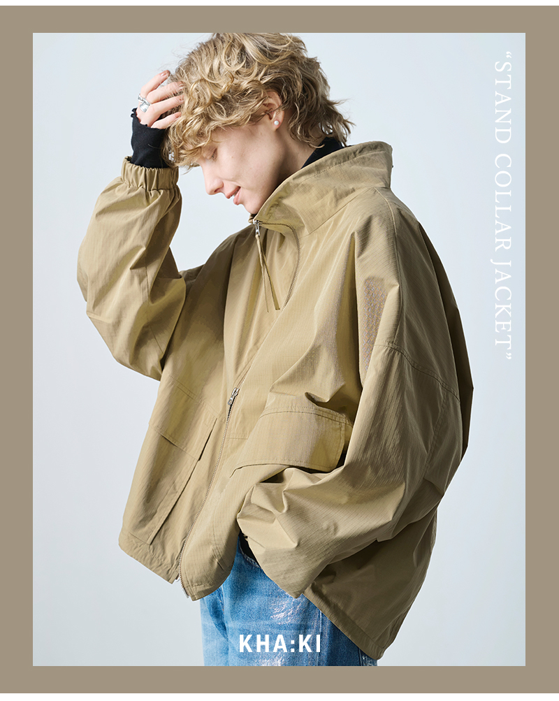 kha:ki(カーキ)ライトリップストップスタンドカラージップアップジャケット“STANDCOLLARJACKET”mil25hjk3232