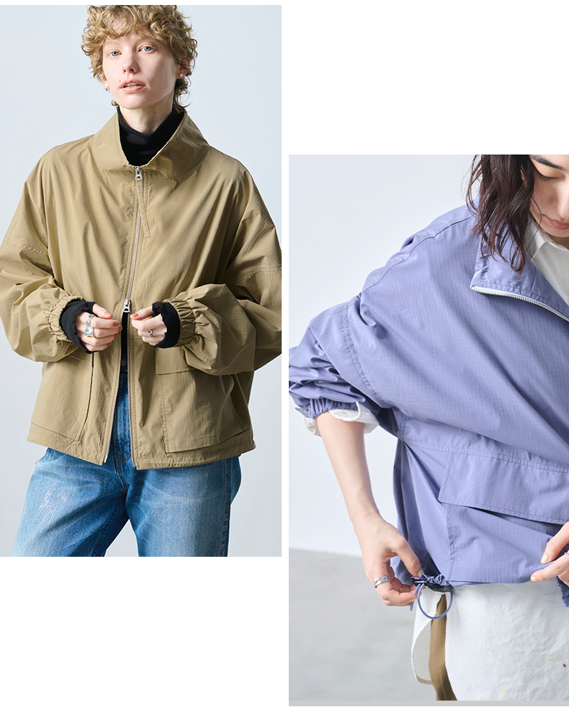 kha:ki(カーキ)ライトリップストップスタンドカラージップアップジャケット“STANDCOLLARJACKET”mil25hjk3232