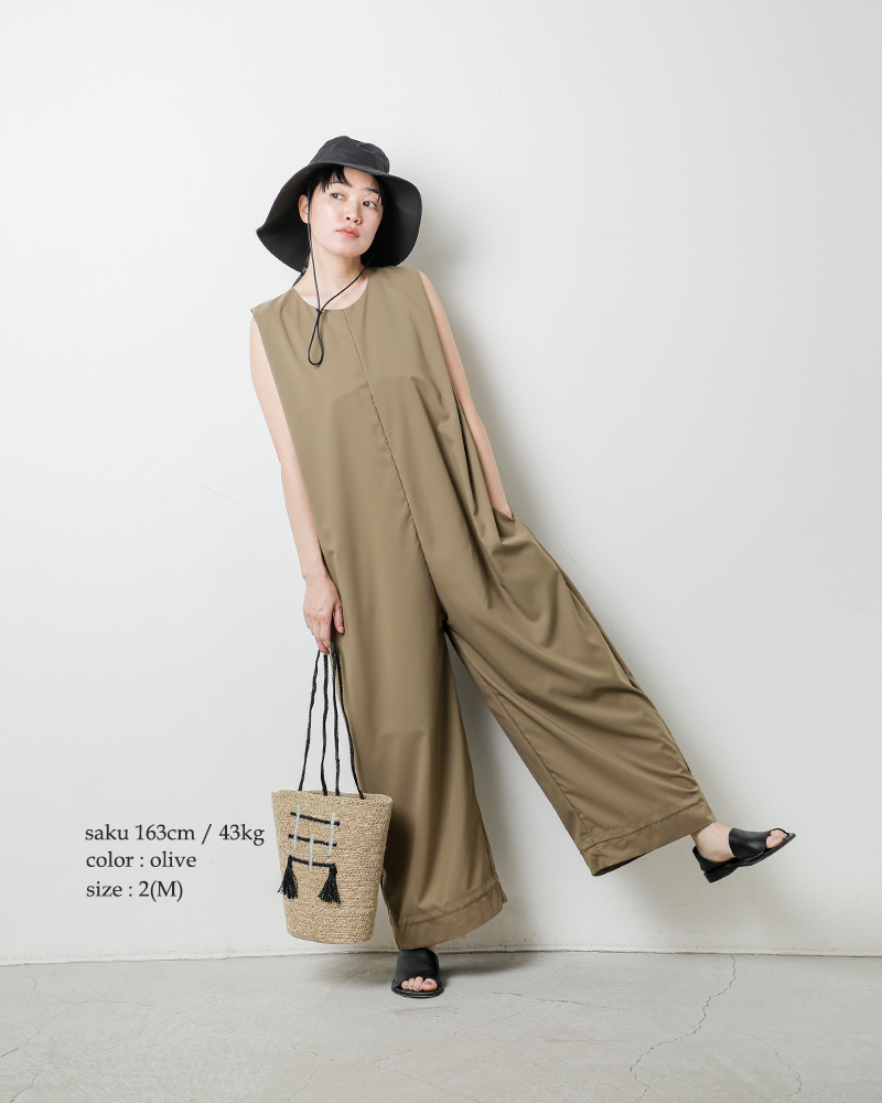 【 Material/マテリアル】配色切替ジャンプスーツ ◇カーキ 50%OFF】kha:ki カーキ ストレッチタフタ Q.D ジャンプスーツ