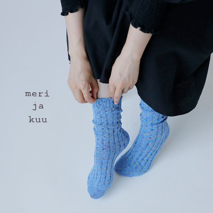 meri ja kuu(メリヤクー)コットンリブクルーソックス“KASURIrib”mj-24403-same1