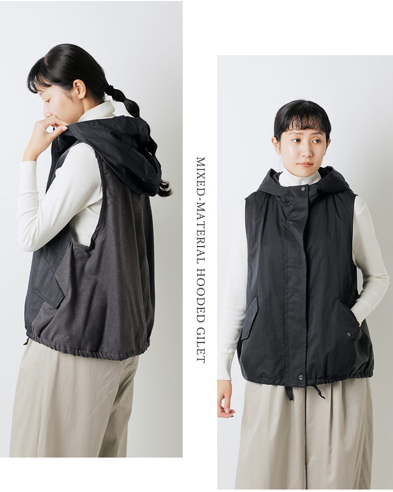 Munich(ミューニック)異素材ドッキングフーデッドジレmn252b29