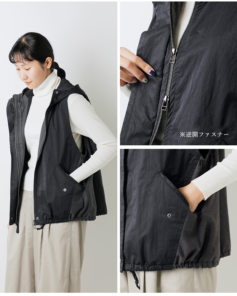 Munich(ミューニック)異素材ドッキングフーデッドジレmn252b29