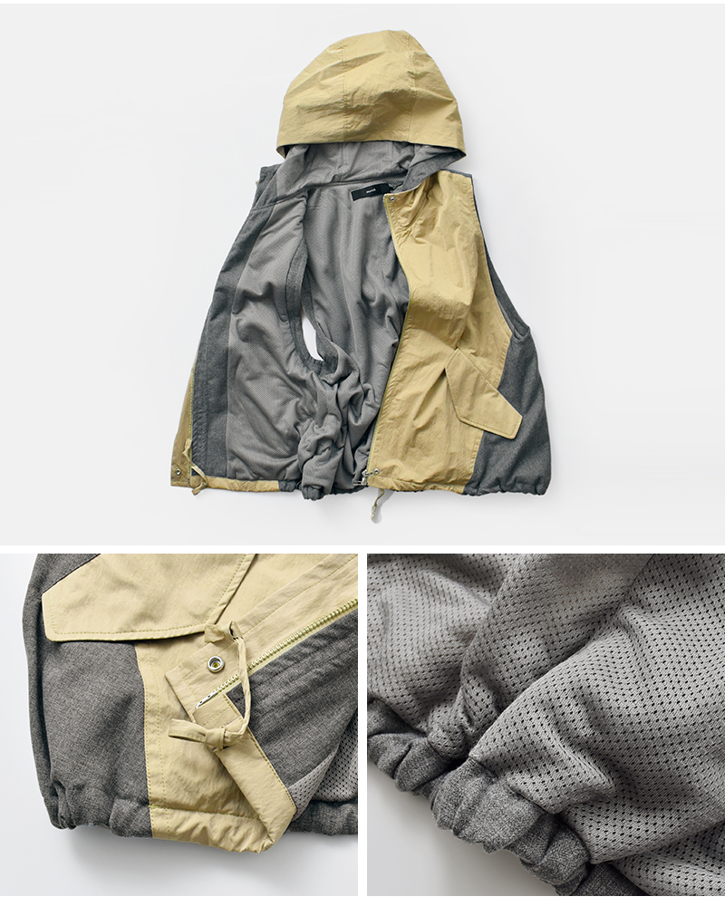 Munich(ミューニック)異素材ドッキングフーデッドジレmn252b29