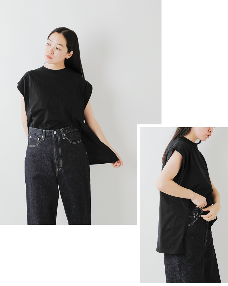 ⭐︎manon マノン　北欧暮らしの道具店　ブラック　フレンチスリーブカットソー⭐︎ manon / マノン / フレンチスリーブカットソー - 北欧、暮らしの