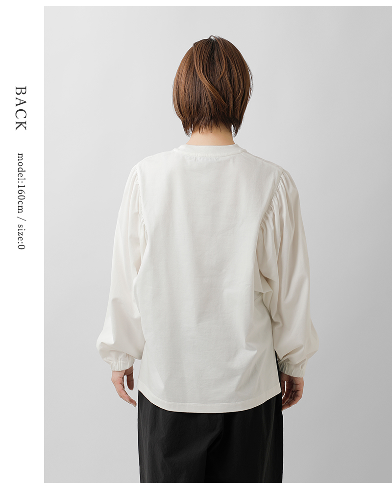 MANON マノン コットン ギャザー ロングスリーブ Tシャツ