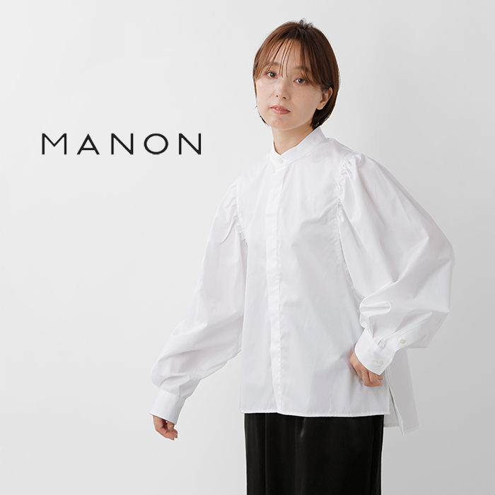 MANON(マノン)コットンギャザースリーブバンドカラーシャツ“GATHERSLEEVEBANDCOLLARSHT”mnn-sh-302