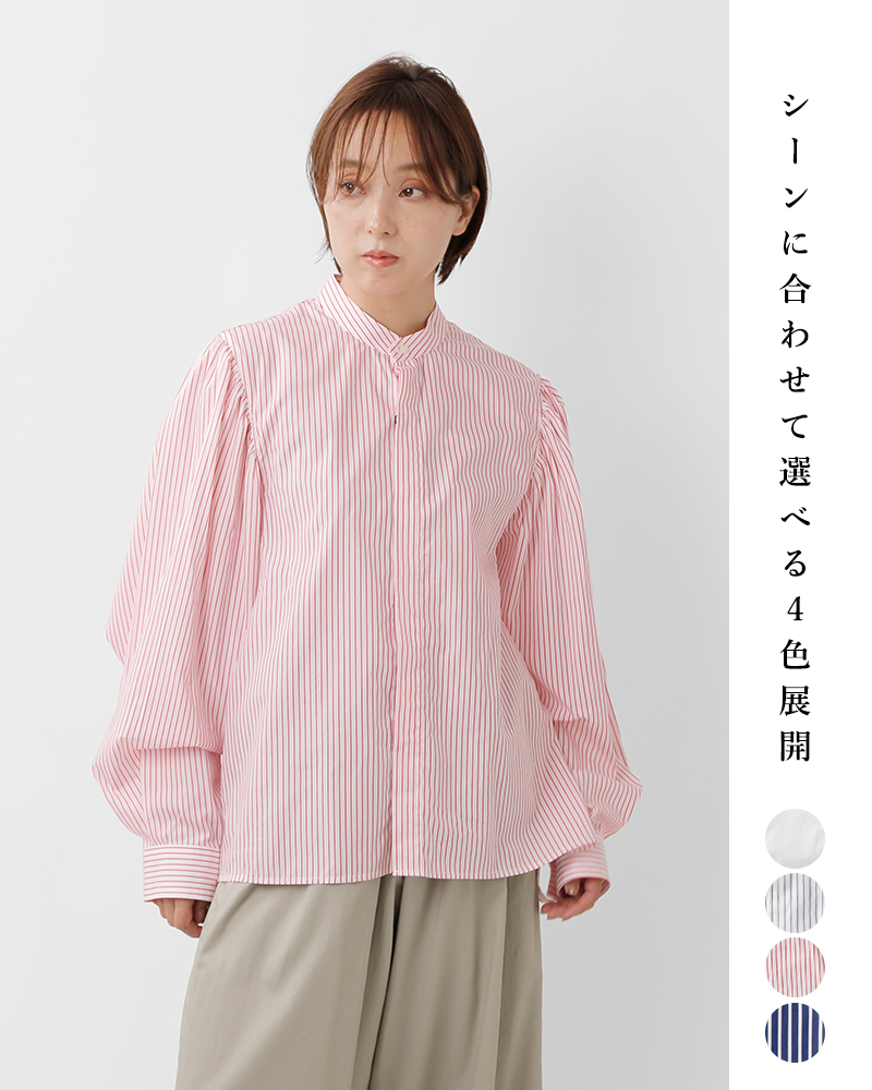 MANON(マノン)コットンギャザースリーブバンドカラーシャツ“GATHERSLEEVEBANDCOLLARSHT”mnn-sh-302