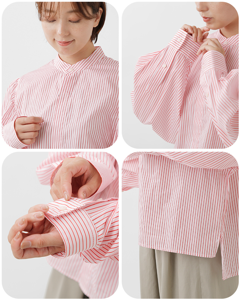 MANON(マノン)コットンギャザースリーブバンドカラーシャツ“GATHERSLEEVEBANDCOLLARSHT”mnn-sh-302