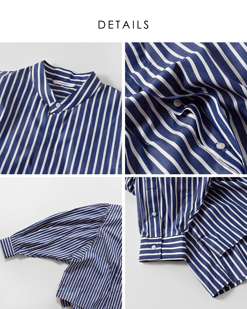 MANON(マノン)コットンギャザースリーブバンドカラーシャツ“GATHERSLEEVEBANDCOLLARSHT”mnn-sh-302