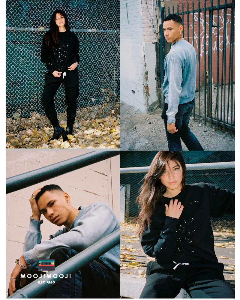 MOOJIMOOJI(ムージームージー)コットンクラシッククルーネックスプラッタースウェットシャツ“CLASSICCREWSPLATTER”moo-25f-15