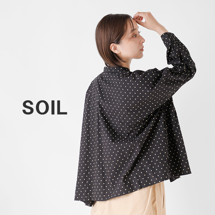 SOIL(ソイル)40sポプリンドットプリントバンドカラーシャツnsl25532